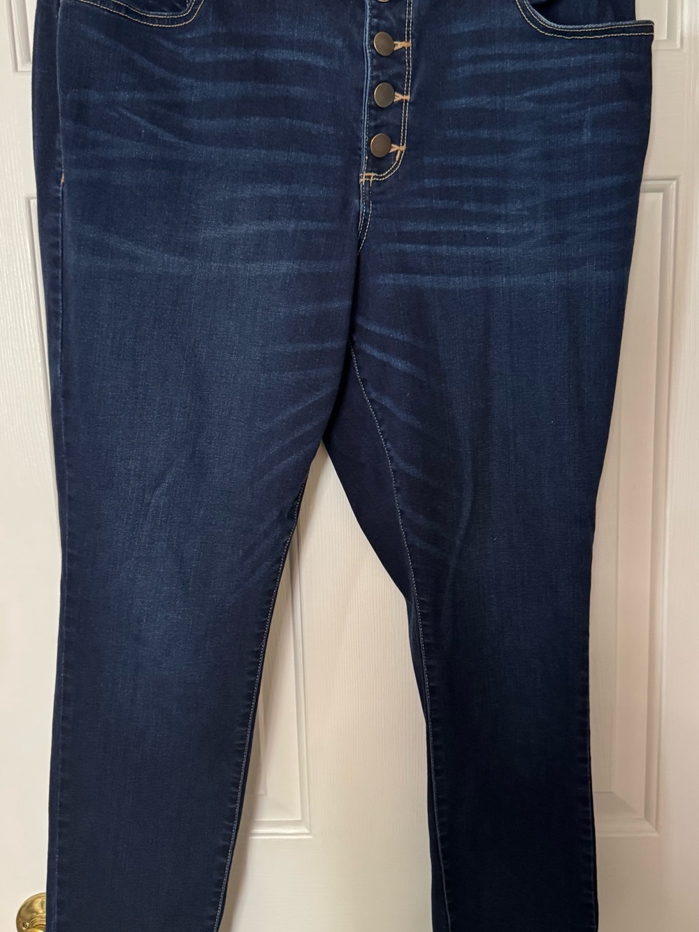 a.n.a Women's Dark Blue High-Rise Skinny Jeans with Button Fly